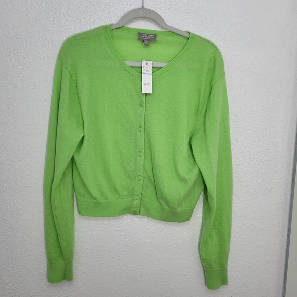J Crew Featherweight cashmere cardigan Size M Green NWT - Picture 2 of 8